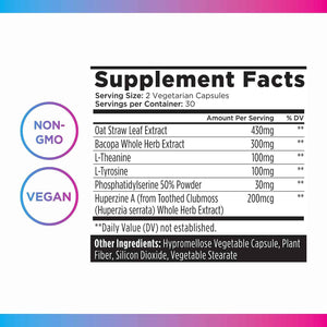 Livingood Daily Brain Supplements for Memory & Focus, Nootropic Pills with Bacopa, L Theanine, L Tyrosine, Amino Acids & More, Cognitive Support for Men & Women, Vegan, Gluten Free, 60 Capsules