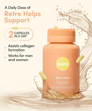 Ovira Skin Clear with ZINCBRIGHT - 60 Capsules for Clear and Glowing Skin - Rosacea & Hormonal Acne Treatment - Support Collagen Production - Acne Supplements for Women & Men - Pack of 2