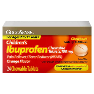 GoodSense Children's Ibuprofen Chewable Tablets, 100 mg, 24 Count, Pain Reliever and Fever Reducer (NSAID), Temporarily Reduces Fever and Relieves Minor Aches and Pain