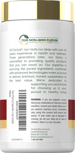 Carlyle Tart Cherry Extract Capsules - 200 Count - Non-GMO and Gluten Free Formula - Traditional Herb Supplement