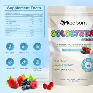 KEDISOM Colostrum Gummies, Grass Fed Colostrum Supplement, 90 Bovine Colostrum Gummies, 45 Servings, Mixed Berry, Sugar-Free KEDISOMBuy Supplements Australia
