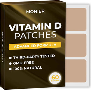 MONIER D3 Patches (Pack of 60) - 100% Natural D Patch for Women and Men - With Calcium, Magnesium, K2, Immune & Body Support, Enhanced Formula