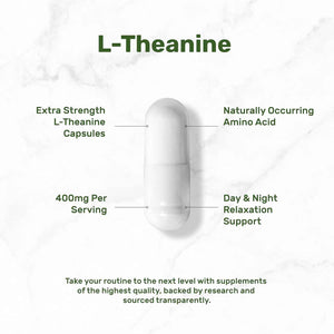 L-Theanine 400mg, 400 Capsules - Extra Strength Theanine Supplement - Amino Acids for Focus & Relaxation Support - Non-GMO & Gluten Free