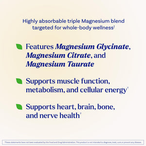 Natrol Triple Magnesium Complex Supplement, Glycinate, Citrate & Taurate 200mg High Absorption, Support Whole Body Wellness, 60 Capsules Natrol buy supplements Au