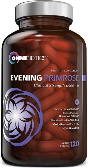 OmniBiotics Organic Evening Primrose Oil for Women - Clinical Strength 1500mg per Capsule, 10% GLA, Cold-Pressed, Non-GMO, Hormone Balance for Women - 120 Vegan Softgel Capsules
