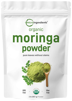 Micro Ingredients Organic Moringa Oleifera Leaf Powder, 2 Pound - Rich in Antioxidants & Immune Vitamins - Pure Leaves Without Stems