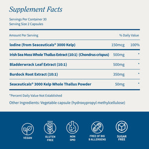Snap Supplements Irish Sea Moss with Bladderwrack, Burdock Root & Iodine – Natural Sea Moss Supplement to Support Gut Health, Energy & Healthy-Looking Skin, 60 Vegan Capsules (1 Month Supply) Snap SupplementsBuy Supplements Australia