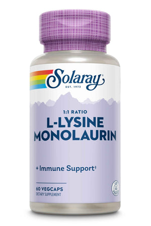 SOLARAY L-Lysine Monolaurin Immune Support Supplement, 1:1 Ratio for Immune System Function, 500 mg Each, 30 Servings, 60 VegCaps