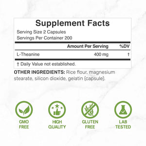 L-Theanine 400mg, 400 Capsules - Extra Strength Theanine Supplement - Amino Acids for Focus & Relaxation Support - Non-GMO & Gluten Free