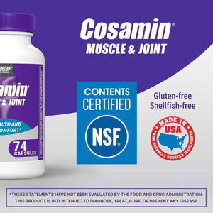 Nutramax Cosamin Muscle & Joint Health Supplement, 74 Capsules - Works to Decrease Cartilage Breakdown, Supports Joints, and Reduces Muscle Soreness to Accelerate Recovery After Exercise
