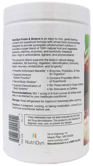 NutriDyn Fruits & Greens Strawberry/Kiwi Flavor *Certified Organic* w/ Acai, Gogi, Mangosteen, Noni & Pomegranate Super Fruits 300 Grams (Strawberry Kiki)