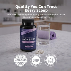 Zeal Naturals Triple Magnesium Complex Supplement - Glycinate, Malate, Citrate | 400mg, 180 Capsules | High Absorption Chelated Magnesium for Sleep, Mood, Muscle Recovery, Relaxation Zeal Naturals buy supplements Au