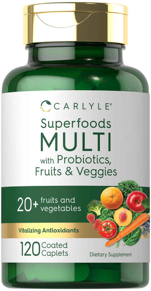 Carlyle Fruits and Veggies Supplement - 120 Count - Superfood Multivitamin with Probiotics - Made with 20 Fruits and Vegetables - Non-GMO & Gluten Free