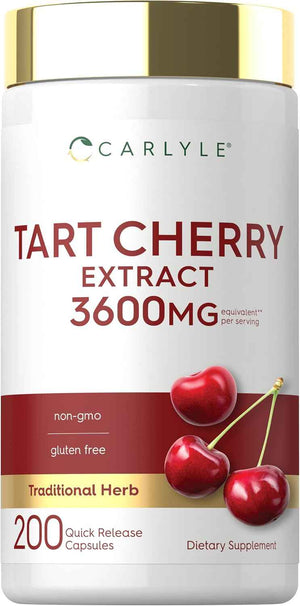 Carlyle Tart Cherry Extract Capsules - 200 Count - Non-GMO and Gluten Free Formula - Traditional Herb Supplement
