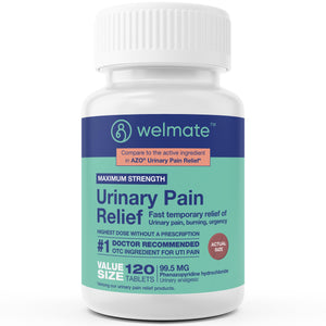 WELMATE Urinary Pain UTI Relief Maximum Strength (Phenazopyridine HCL) - Improve Urinary Tract Health & Bladder Control, Urgency, & Discomfort | Over-The-Counter Medication for Men & Women (120 Pills) WELMATEBuy Supplements Australia