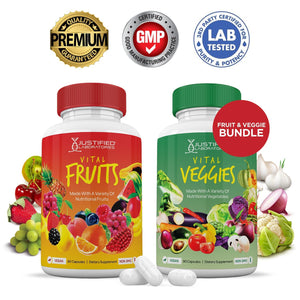 (10 Pack) Vital Fruits and Veggies Supplement Whole Food Red & Green Superfoods Non GMO Vegan Friendly 900 Veggie Capsules 10 Bottles Justified Laboratories buy supplements Au