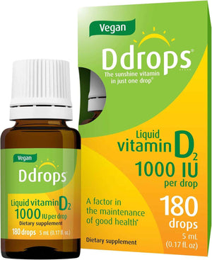 Ddrops Vegan 1000 IU 180 Drops - Daily Vitamin D Liquid - Supports Bone Health & Immune System. No Large Capsules, No Preservatives, Non-GMO, Allergy-Friendly