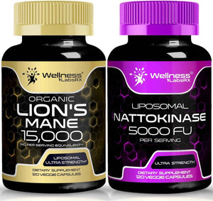 WELLNESS LABSRX Lions Mane Supplement Capsules with Nattokinase Capsules - Bundle