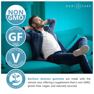 GeriCare DeStress Gummies with GABA, L-Theanine & Lemon Balm Mixed Berry Flavor - 42 Count - Supports Relaxation & Mental Clarity - Non-GMO, Gluten-Free, Vegan