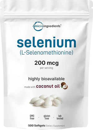 Selenium Supplements for Women & Men 200mcg Per Serving, 500 Softgels - Made with Coconut Oil - Essential Trace Mineral as L-Selenomethionine - 16+ Month Supply - Non-GMO, Gluten Free