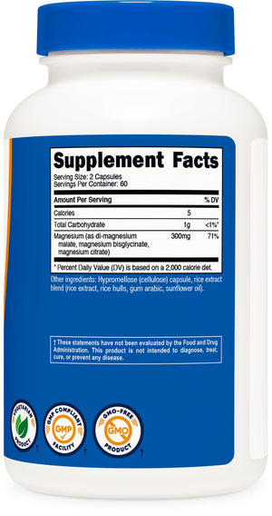 Nutricost Triple Magnesium Complex (300mg, 120 Capsules) - from Di-Magnesium Malate, Bisglycinate and Citrate, 60 Servings Nutricost buy supplements Au