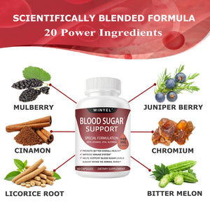 WINYEL Blood Sugar Complex Supplement - with Cinnamon, Bitter Melon, Chromium, Mulberry, Alpha Lipoic Acid, 60 Capsules WINYELBuy Supplements Australia