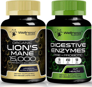 WELLNESS LABSRX Lions Mane Capsules - Digestive Enzymes Capsules - Bundle