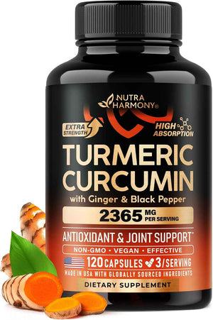 Turmeric Curcumin Supplement 2365 mg - Turmeric with Ginger & Black Pepper - Highly Bioavailable & Extra Strength 95% Curcuminoids - Antioxidant, Immunity & Joint Support - Lab Tested - 120 Capsules