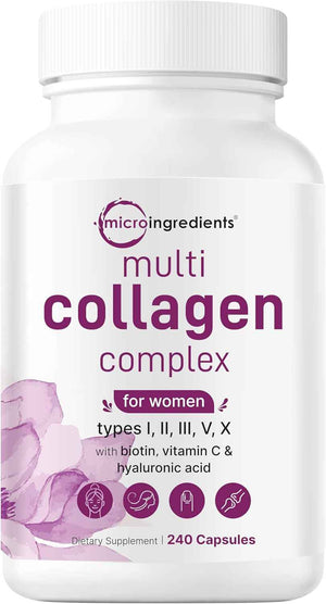 Micro Ingredients Multi Collagen Complex & Vegan Omega 3 Algae Oil Supplement Bundle 2 Pack - Grass-Fed Collagen Peptides - Omega-3 Full Spectrum Alternative to Fish Oil