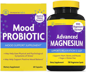 Magnesium & Mood Bundle: InnovixLabs Advanced Magnesium (150 Time-Release Capsules) and InnovixLabs Mood Probiotic (60 Capsules). Helps Promotes Relaxation and Healthy Mood. *