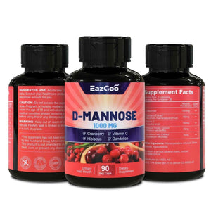 EAZGOO D-Mannose Supplement - 1000mg Capsules with Cranberry, Vitamin C, Hibiscus & Dandelion Extract, Support Urinary Health, D Mannose & Cranberry Capsules, 90 Count(Pack of 2)