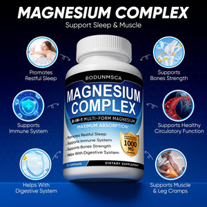 Magnesium Complex, 8 in 1, 1000mg-Glycinate, Citrate, Malate for Easy Absorption, Full Spectrum Magnesium Complex,Supports Relaxation, Sleep & Muscle Function, Magnesio Complex for Women, 180 Capsules BODUNMSCA buy supplements Au
