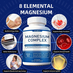 Magnesium Complex Supplement 8 Elemental - Magnesium Glycinate, Citrate, Malate, Oxide | Easy Absorption for Bones, Muscle, Energy, Vegan, Non-GMO 90 Capsules (1pc) OFHOFH buy supplements Au