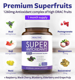 Super Antioxidants Supplement for Women & Men - High Potency Herbal & Fruit Blend with Acai, Goji, Pomegranate, Elderberry & Resveratrol for Skin Care & Immune Support
