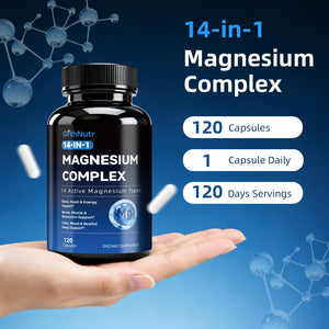 14-in-1 Magnesium Complex Supplement, 1200mg Elemental Magnesium Glycinate, Citrate, Malate, Taurate - Magnesium Complex for Women Nerves, Bone & Heart Health | Non-GMO GrthNutr buy supplements Au