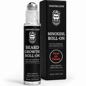 Innerbloom Minoxidil 5% Beard Growth Roll-On, Beard Growth Roller with Rosemary Oil Ultra Portable Mustache Growth