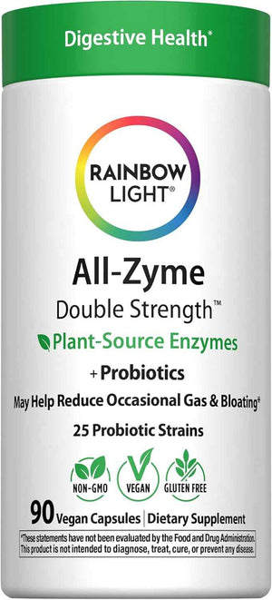 Rainbow Light Advanced Enzyme Supplement - 90 Capsules - Plant-Source 18 Digestive Enzyme Blend - 25 Probiotic Strains + Prebiotic, Bromelain & Papain - for Occasional Gas & Bloating