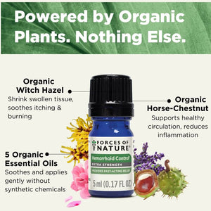 Forces of Nature Hemorrhoid Control Extra Strength, Organic Homeopathic Medicine with Witch Hazel, Horse Chestnut, and Soothing Essential Oils for Itching, Swelling & Discomfort, 5ml (0.17 fl oz) Forces of NatureBuy Supplements Australia