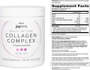 Joyōme Multi-Action Collagen Complex - 5g collagen peptides per serving; neutral powder, mixes into any beverage; dairy-free, gluten-free, non-GMO