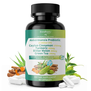 GREENPEOPLE Akkermansia Probiotics 15B CFU for Gut Function, 60CT Probiotics Supplement with Ceylon Cinnamon, Turmeric - Digestive Health & Metabolic Support