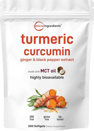 Micro Ingredients Turmeric Curcumin Supplement with Black Pepper & Ginger, 300 Softgels - Made with MCT Oil - 95% Curcuminoids - Non-GMO, Gluten Free