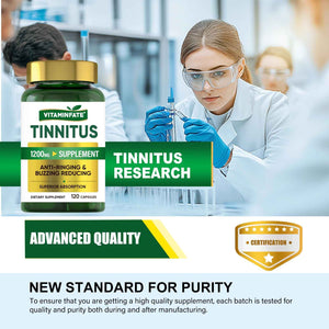 Tinnitus Relief for Ringing Ears 1200mg - 120 Capsules Advanced Ear Health Support Supplement - Supports Ear Health and Reduces Tinnitus Symptoms - Non-GMO & Vegan