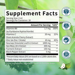 Catfit Soursop Graviola Liquid Drop - Soursop Drops for Cell Support, Antioxidant, Relaxation & Immune Boost with Sea Moss, Turmeric, Black Pepper, B6 C, Zinc, Sugar Free, Gluten Free, Vegan, 2 Fl Oz