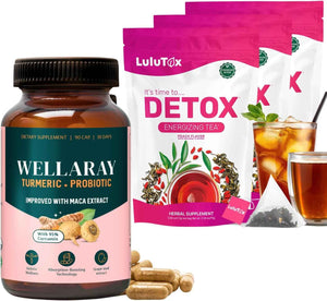Menopause Daily Support (90 Capsules) + Lulutox Peach Herbal Tea 3-Pack (84 Servings) - Women’s Wellness Bundle for Daily Routine