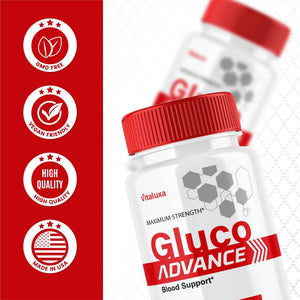 Gluco Advance Capsules, Gluco Advanced Blood Support Supplement GlucoAdvance Pills for Joints, GlucoseAdvance Premium Blend Flow Balance All Natural Formula Overall Health Wellness (60 Capsules)