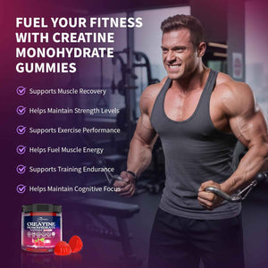 Creatine Monohydrate Gummies 5000mg for Men & Women, Organic Pure Creatine Gummies - Sugar Free,Vegan, Non-GMO,Raspberry Flavor, 120 Count