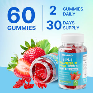Magnesium Complex Gummies for Women Men 8 in 1, Magnesium Glycinate, Citrate, Malate, Taurate, Supports Bones, Muscle, Nerve Health, Sugar-Free, Vegan Non-GMO, Strawberry Flavor, 120 Count HUUAYAO buy supplements Au