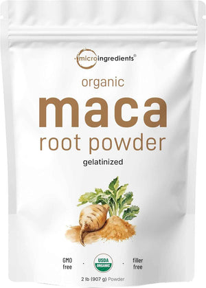 Micro Ingredients Organic Maca Root Powder, 2 Pound, Gelatinized for Better Absorption, Rich in Antioxidants, No GMOs, Vegan Friendly and Peru Origin