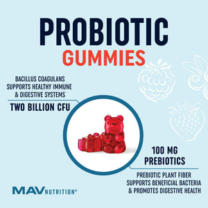 Kids Probiotic Gummies - 2 Billion Probiotics + 100mg Prebiotic Fiber for Immune & Digestion Support - Low Sugar Per Serving - For Children Ages 2+ - Gluten-Free