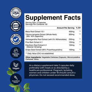 Potent Black Maca Root Capsules for Men - Herbal Wellness Supplement with Siberian Ginseng Ashwagandha and Black Maca Root - Men’s Wellness Supplement to Support General Health - 120 Count Natures CraftBuy Supplements Australia